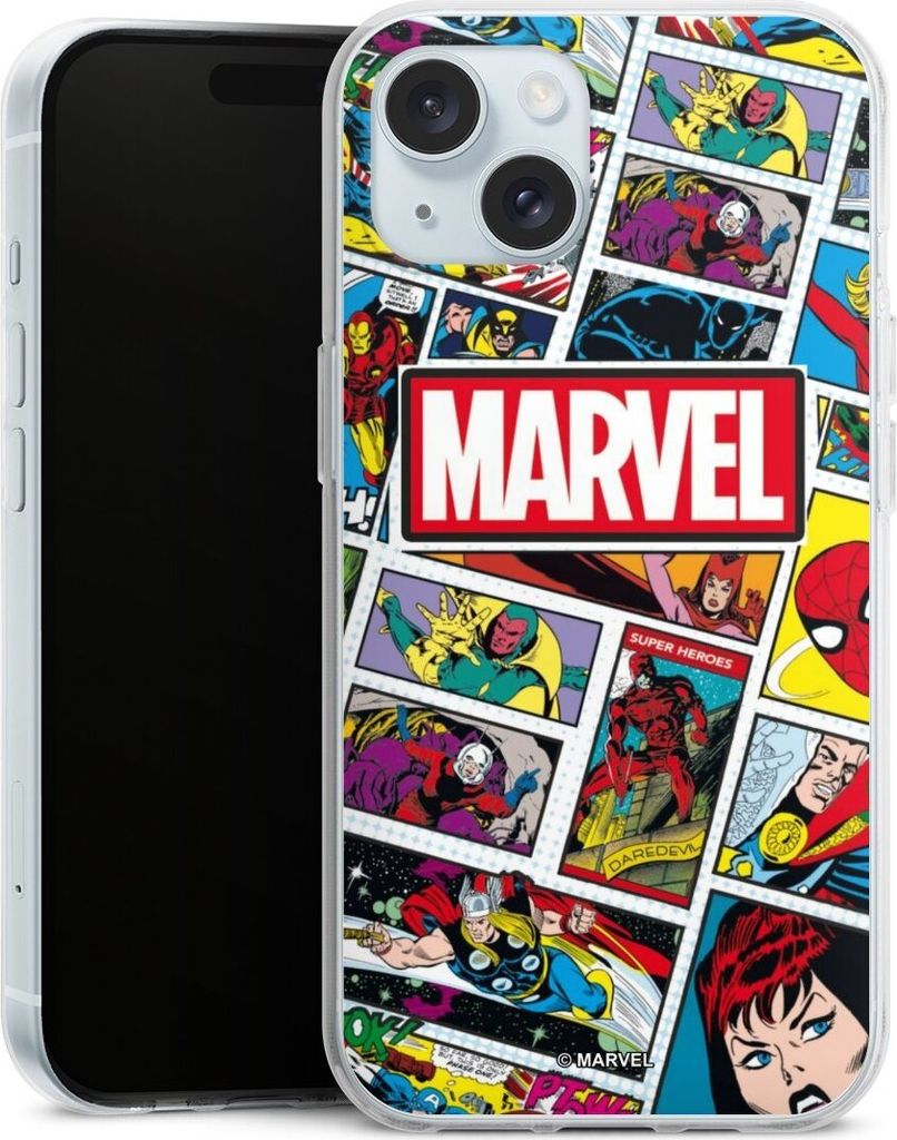 DeinDesign Handyhülle für Apple iPhone 15 Silikon Hülle Case Smartphone Schutzhülle Comic Muster Marvel