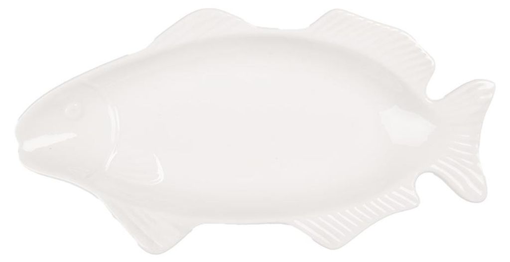 Clayre & Eef Maßstab Fisch 30x15x3 cm Weiß Keramik