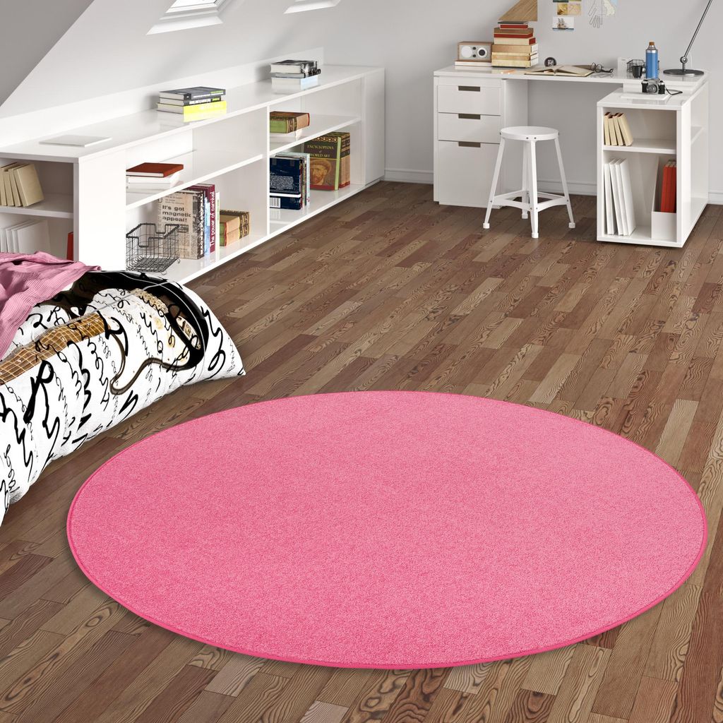 Velours Teppich Joy Rosa Rund, Größe:100 cm Rund Produktbild 