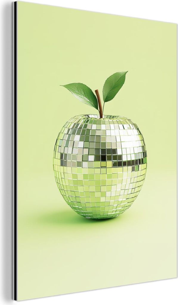 MuchoWow Wanddekoration Metall Metallbild Wandkunst 90x120 cm Grün - Disco - Dekoration - Apfel MuchoWow Aluminium Gemälde - Industrial