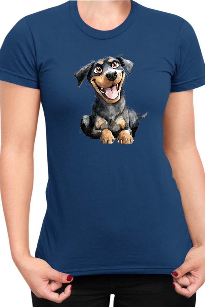 Damen T-Shirt Funny Dogs Breeds Rottweiler Dog Breed, Lady XS / Dunkelblau