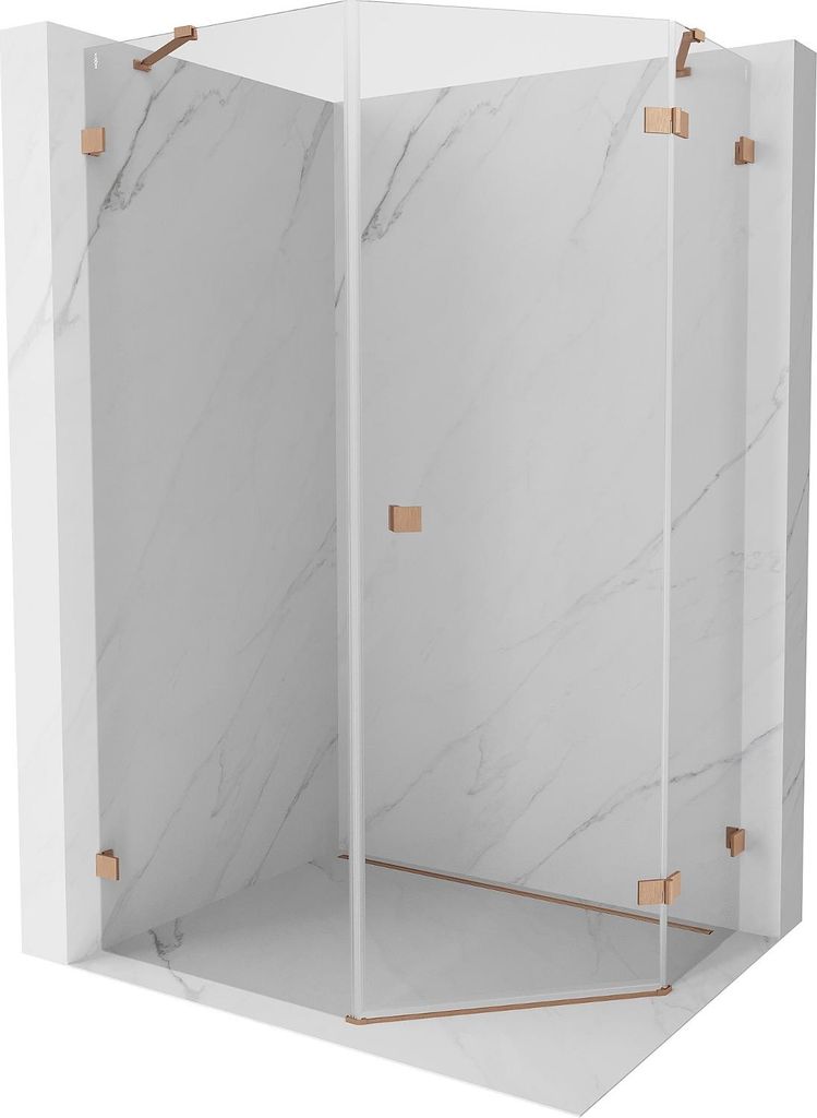 Mexen Lunar Fünfeck-Duschkabine, rechts öffnend, 80 x 100 cm, transparent, gebürstetes Kupfer - 831-080P-100L-65-00-P