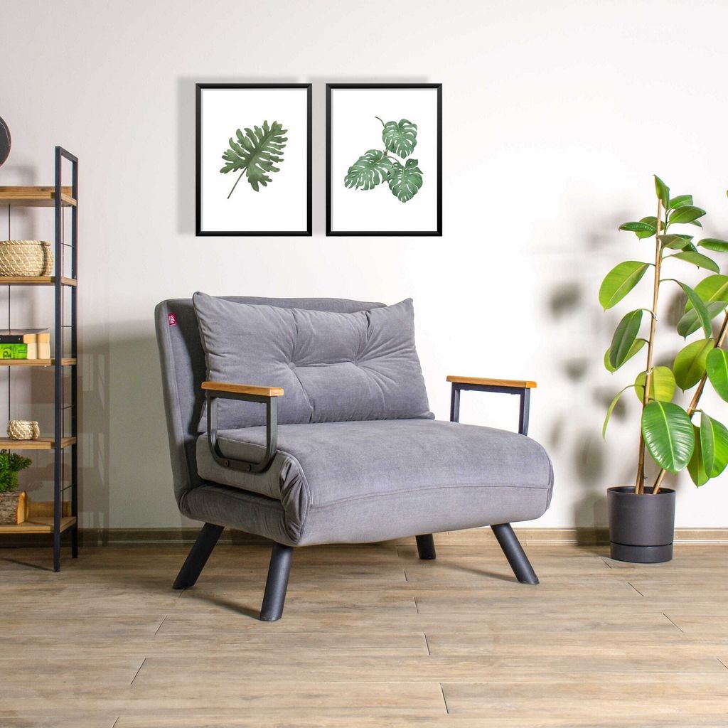 Hanah Home, Sando Single - Grey, Schlafsofas, 1-Sitzer-Schlafsofa, Grau, Polyester, 67 x 78 x 78 x cm