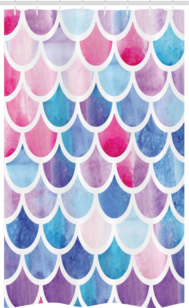 ABAKUHAUS Fischschuppen Schmaler Duschvorhang, Pastell Mermaid Muster, Badezimmer Deko Set aus Stoff mit Haken, 120 x 180 cm, Mehrfarbig