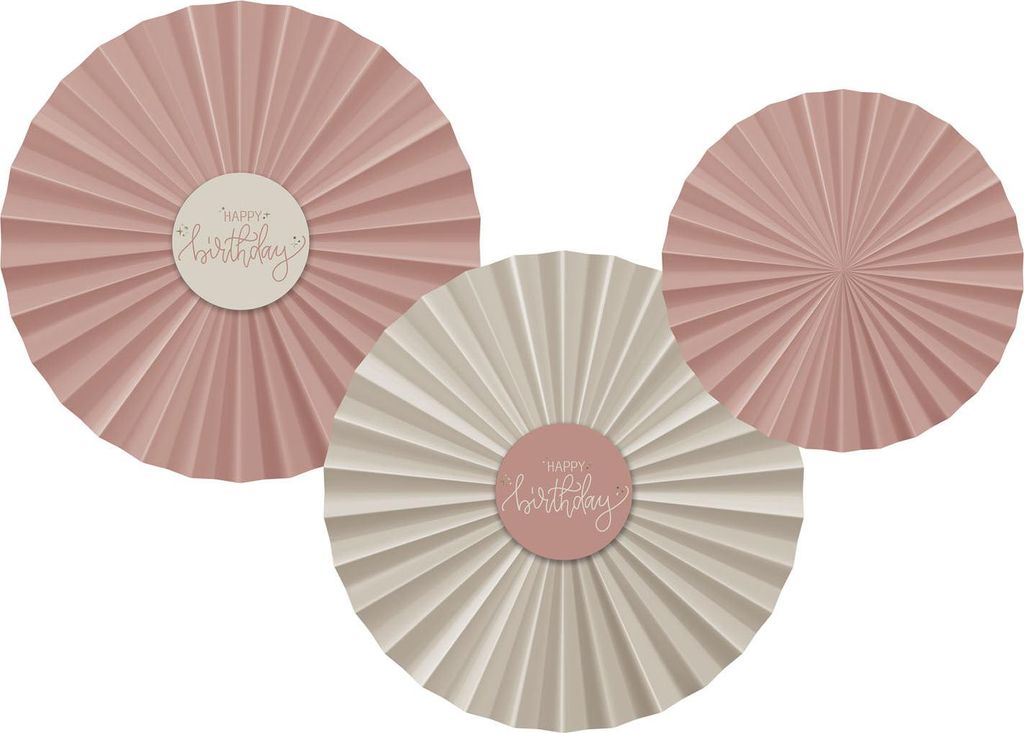 Fächer - 3er Set - Happy Birthday - creme/rose