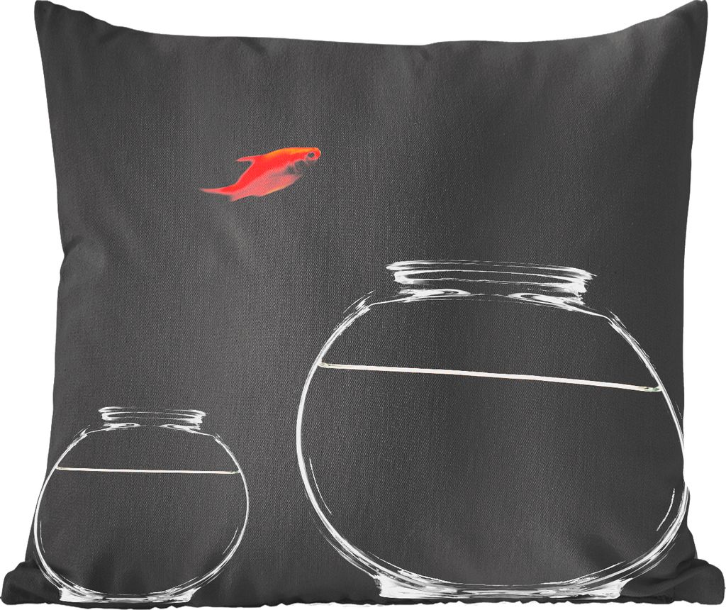 MuchoWow Zierkissen Sofakissen Wohnzimmer Dekokissen 40x40 cm Goldfisch - Fischglas - Schwarz - Foto Kissen - Schlafzimmer Dekoration