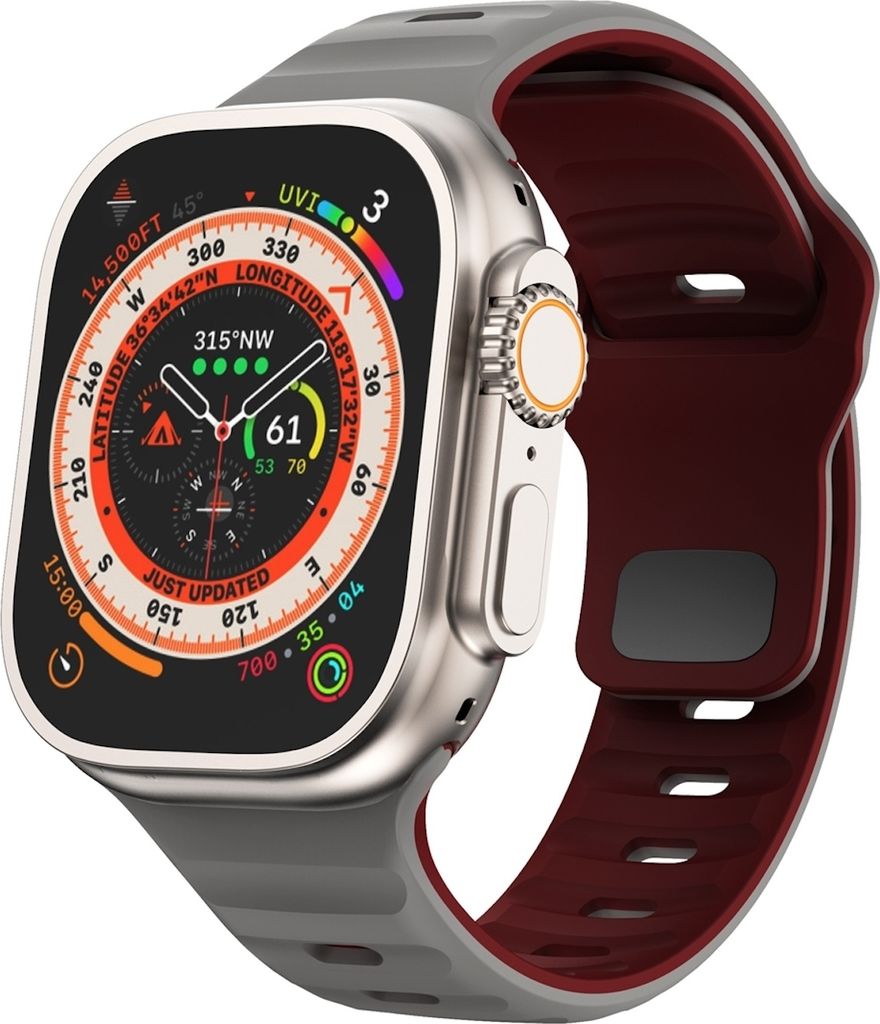 Für Apple Watch Ultra 2 / 1 49mm Silikon Design Wellenstruktur Armband Grau / Weinrot