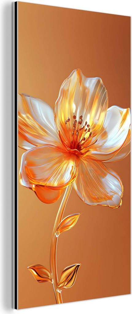MuchoWow Wanddekoration Metall Metallbild Wandkunst 40x80 cm Gläser - Blume - Orange MuchoWow Aluminium Gemälde - Wanddekoration - Industrial
