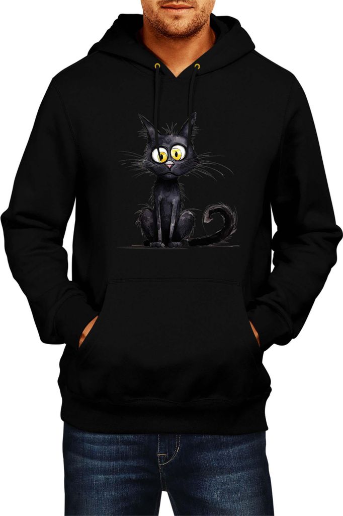 Herren Kapuzenpullover Funny Cats Breeds Bombay Cat 014, Man L / Schwarz