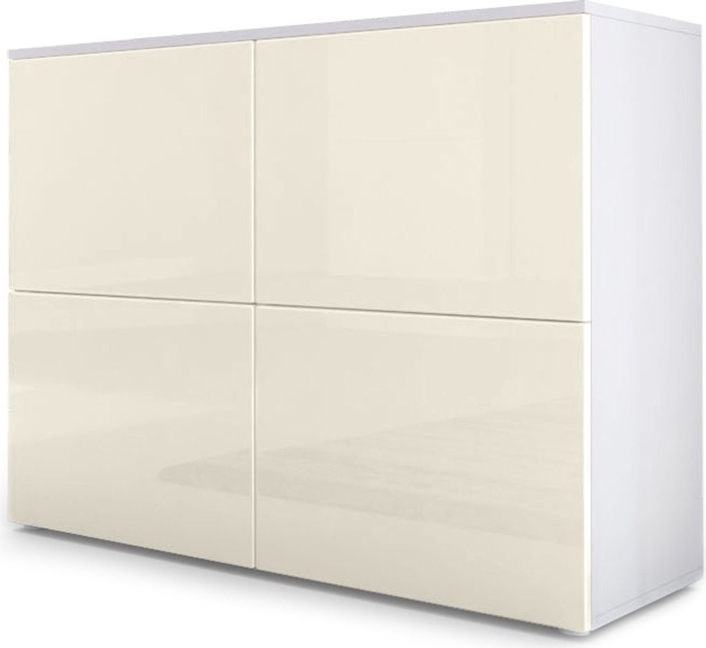 Vladon Sideboard Rova, Germany, Kommode mit 4 Türen, Weiß matt/Creme Hochglanz (92 x 72 x 35 cm)