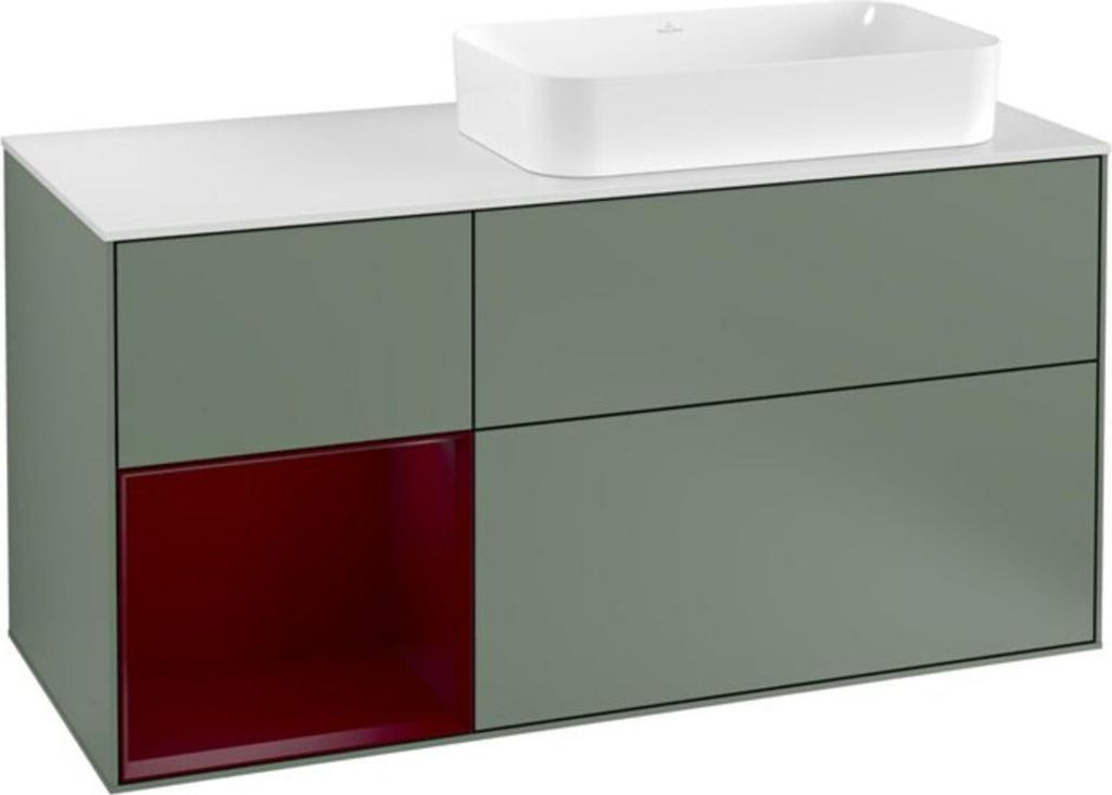 V&B Waschtischunterschrank Finion 120cm, Pl wh. m, Reg li Peo, Oli. m Lac