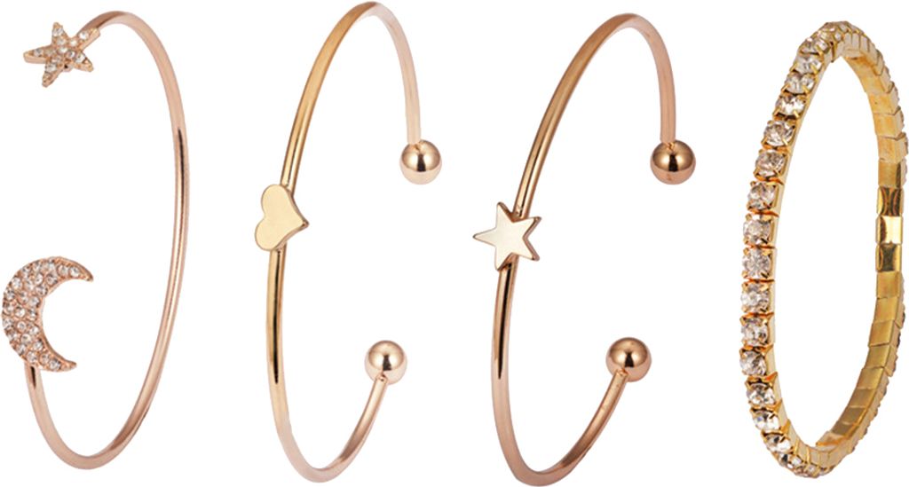4 Teile/satz Mond Stern Herz Charme Strass Intarsien Armband Frauen Armreif Schmuck-Golden