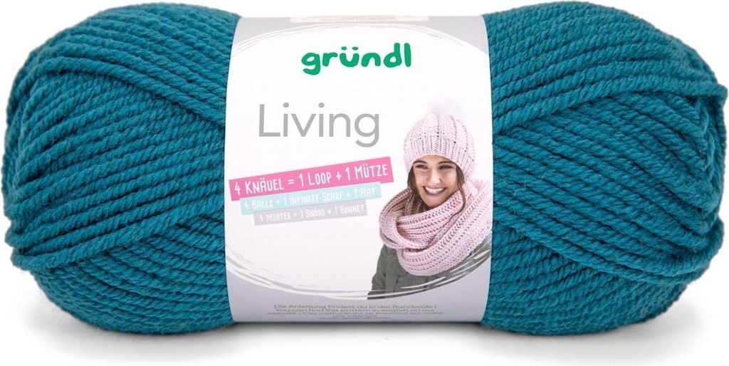Gründl Wolle Living, 100 gr., tolle Schal- und Mützenwolle, 80 % Polyacryl/20% Polyamid Petrol (09)NEU