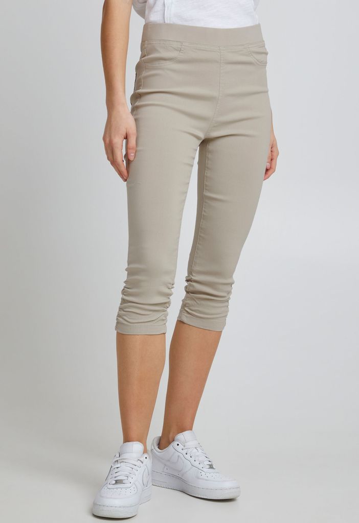 b.young BYKEIRA BYDIXI Damen Capri Jeans Hose Stoffhose mit Stretch und Raffung Eingrifftasche Gesäßtasche Viskosemischung Slim fit