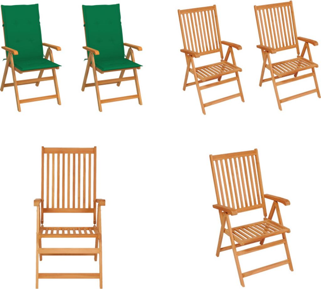 vidaXL Gartenstühle 2 Stk. mit Grünen Kissen Massivholz Teak - Gartenstuhl - Gartenstühle - Gartensessel - Klappstuhl