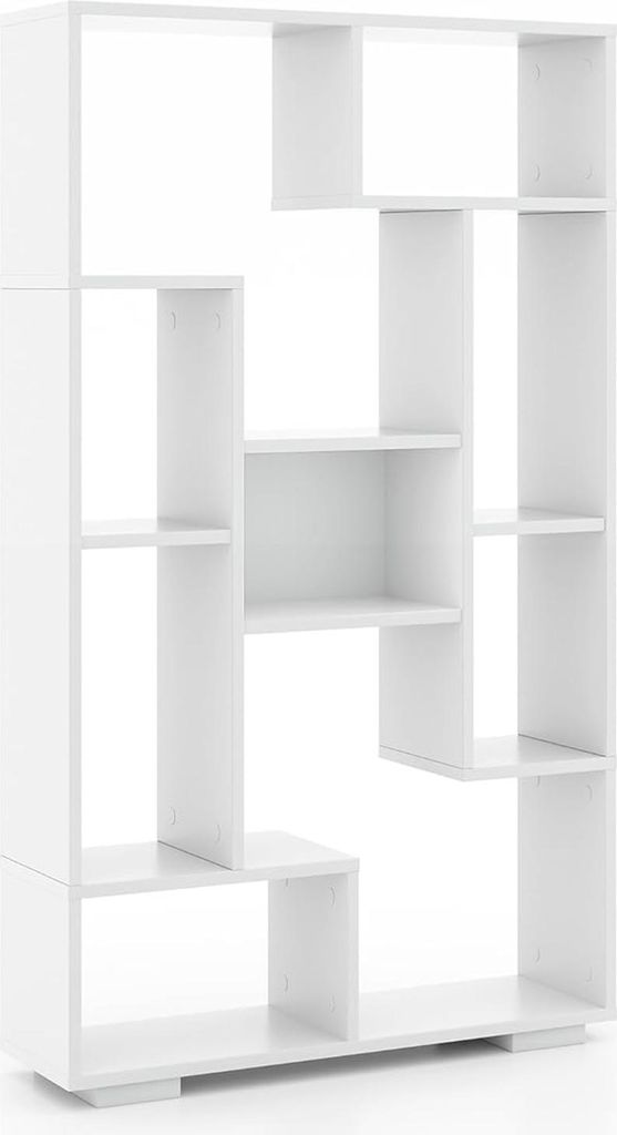 Geometrisches Bücherregal, 120 cm Holz dekorative Aufbewahrungsregal, hohes Bücherregal mit Anti-Kipp-Vorrichtungen, freistehendes offenes, Weiß