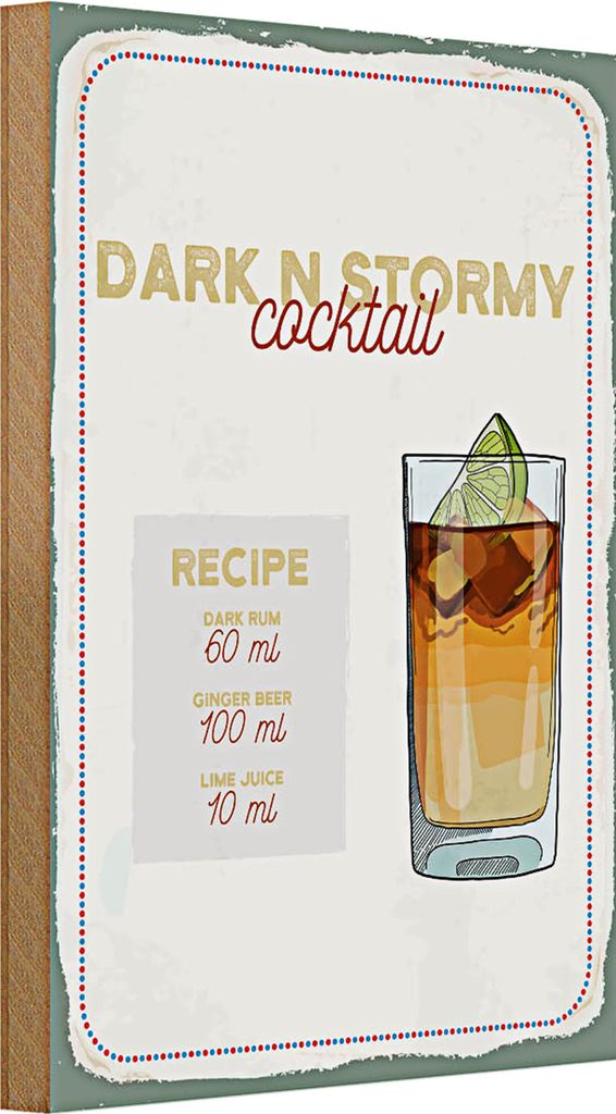Holzschild Rezept Dark n Stormy Cocktail Recipe 20x30cm