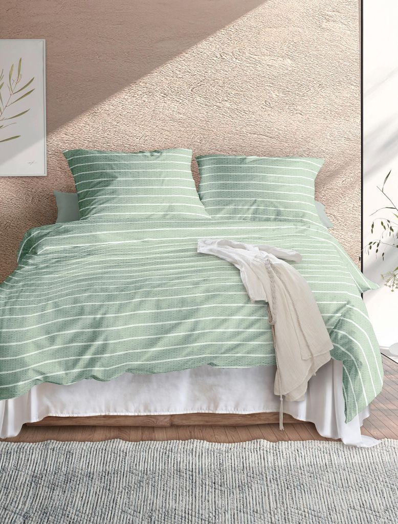 Irisette Easy Soft-Seersucker Bettwäsche 135x200 Streifen grün weiß 8548-30