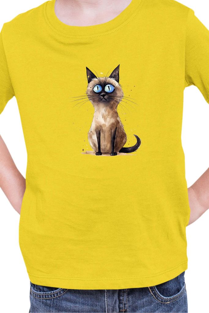 Kinder T-Shirt Funny Cats Breeds Thai Cat, 9-11 Jahr - 140 / Gelb