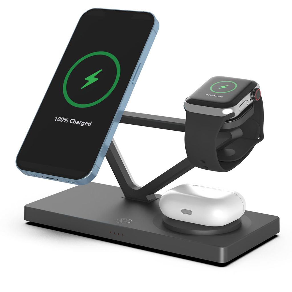 5 in 1 Magnetisches kabelloses Ladegerät für iPhone, Samsung,Apple Watch und Kopfhörer, mit verstellbarem Nachtlicht, 15W Schnellladung,Schwarz