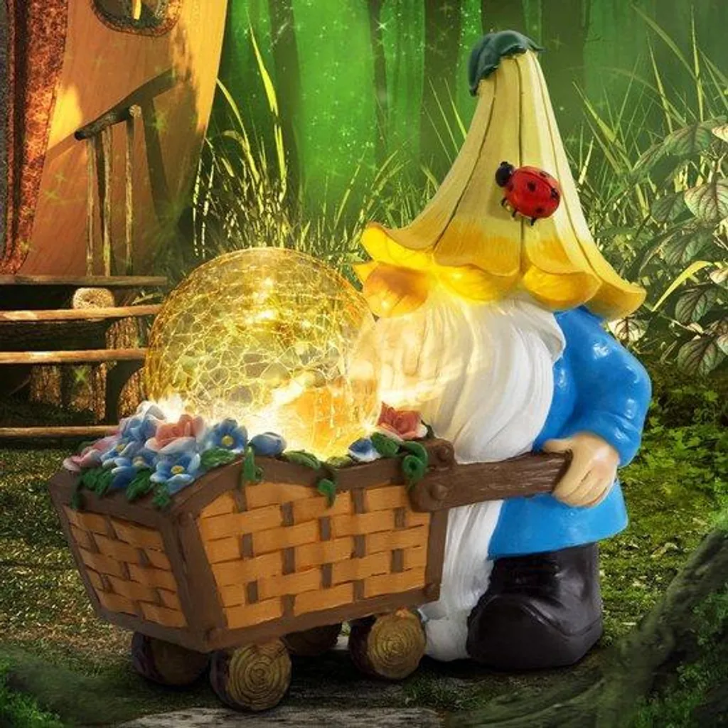 Statue nain de jardin lumineux LED - Décoration extérieure étanche IP44