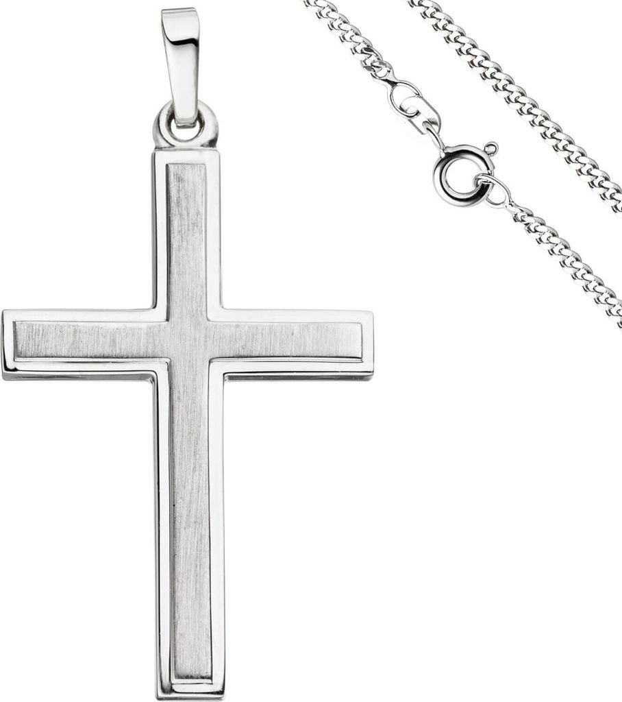 Schmuck-Set, Kreuz mit 2mm Panzerkette aus 925 Silber Halsschmuck, 50cm