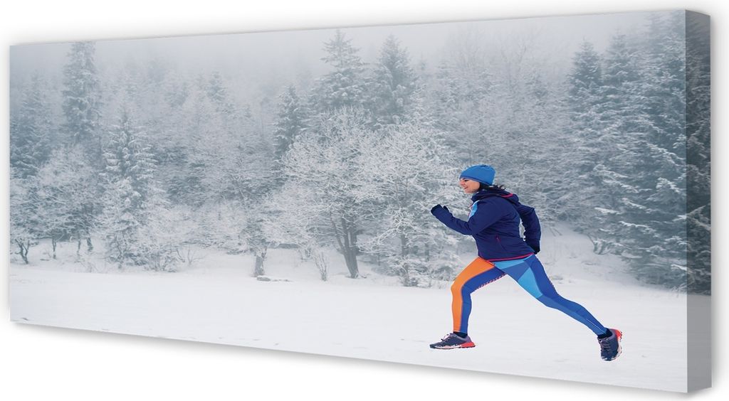 Leinwandbild 125x50 Wandkunst Wald Winter Schneemann