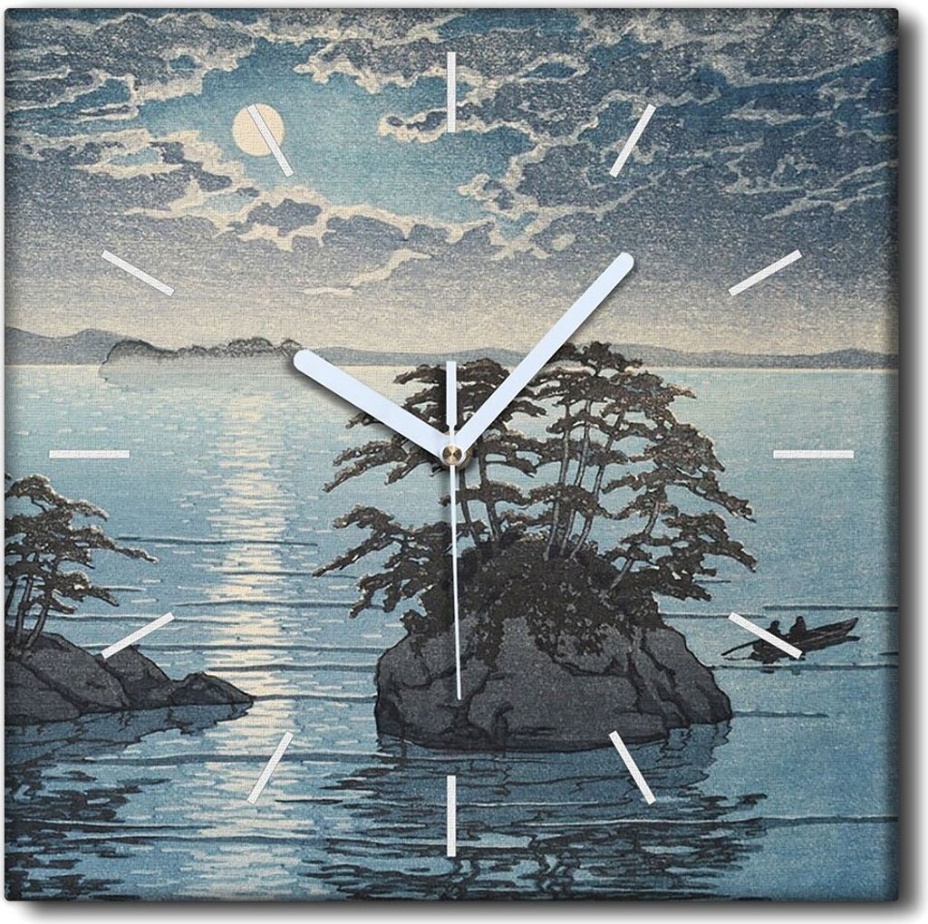 Coloray Uhr auf Leinwand 30x30 cm Wand Uhr Dekoration Wohnzimmer Segeltuch weiße Zeiger -Inselseelandschaft.