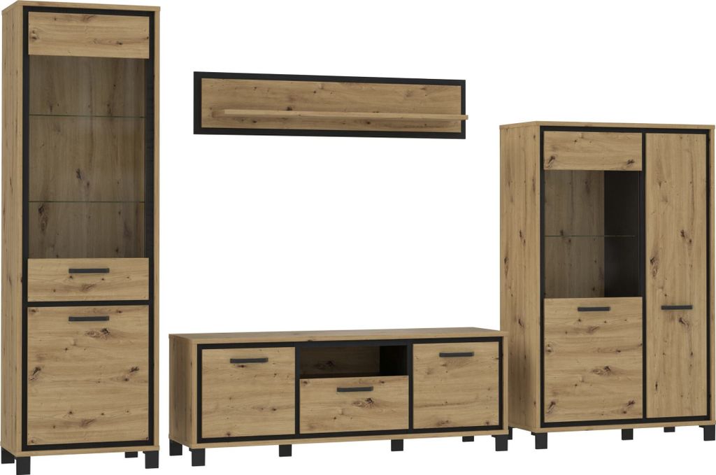 FORTE Wohnzimmerschrank TRONDHEIM 4-tlg. Artisan Schwarzeiche Optik