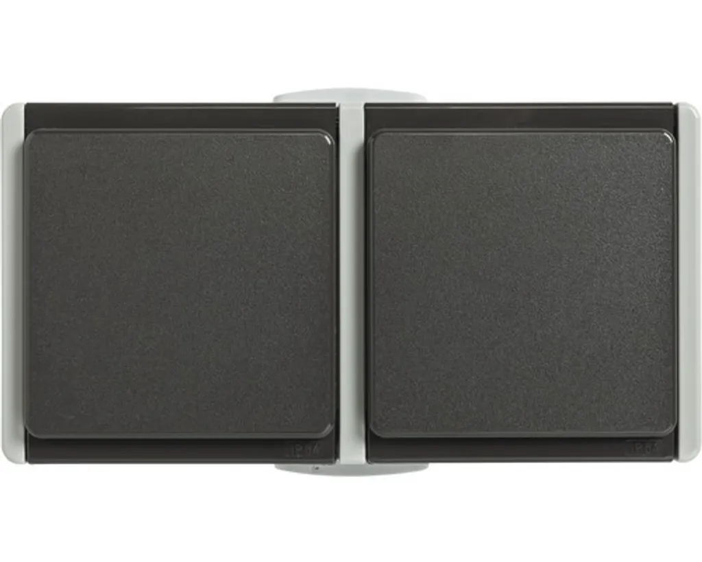 Prise double apparente IP54 horizontale gris avec clapet de protection
