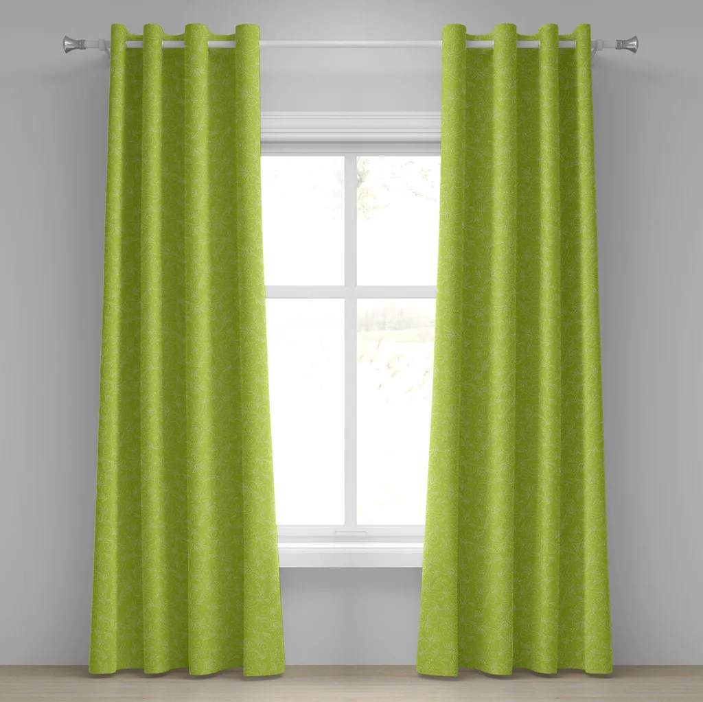 Rideau pour salon vert feuille 280x225 cm motif floral et branches