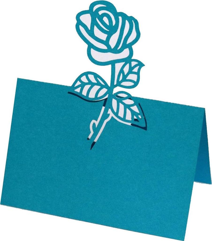 50pcs Tabelle Name Platzkarten Gunst Nachbildung Rose Schnitt Design Blanko-Karte für Hochzeit Party Sitzplätze Platzkarten(Himmelblau)