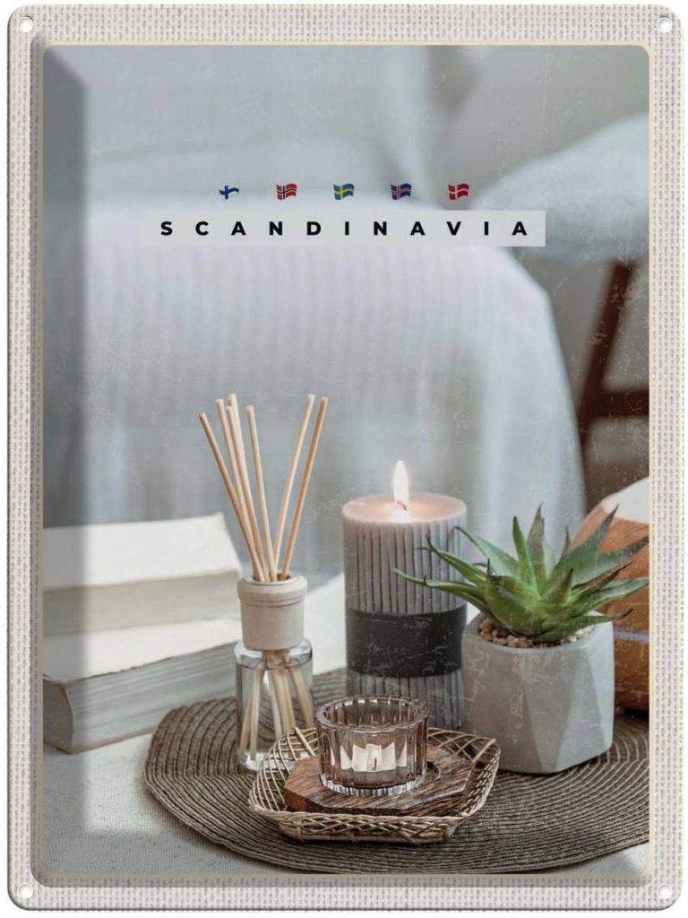 vianmo Blechschild 40x30 cm Skandinawien Kerze Vase Tischdecke Bildmotiv Reisemotiv Abenteuer Reisen Europa Urlaub