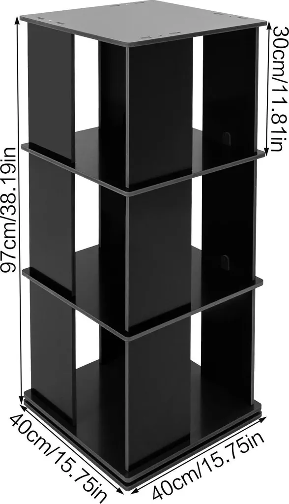 Bibliothèque pivotante à 360° noire - Étagère rotative à 3 niveaux - 6