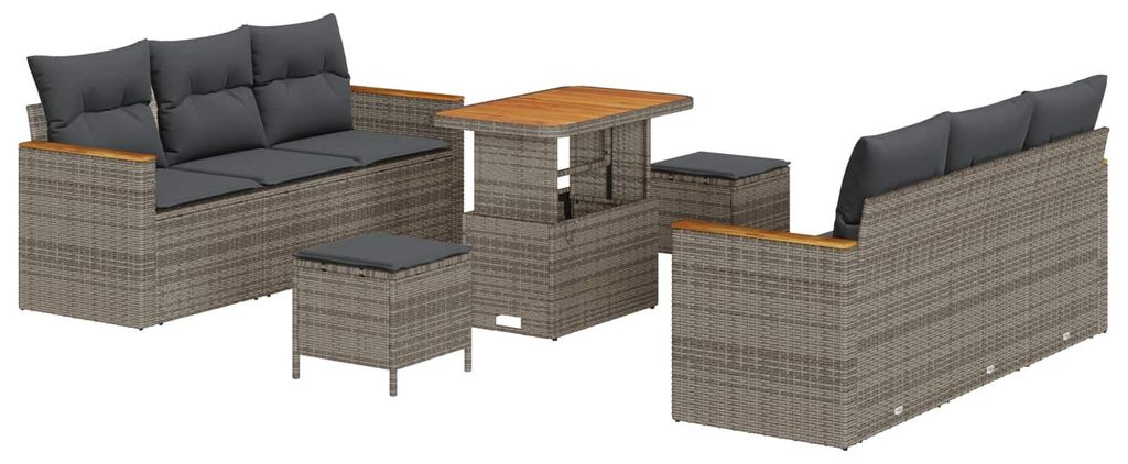 Gartensofa-set 9 pcs Grau Poly-Rattan