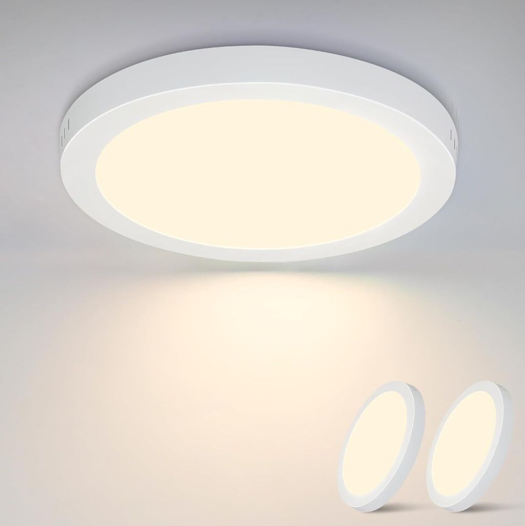 ZMH LED-Deckenleuchte Rund Flach 2er-Pack Modernes Deckenlicht Flurlampe Warmweiß 3000 K 18 WA Küche Büro Kinderzimmer Schlafzimmer