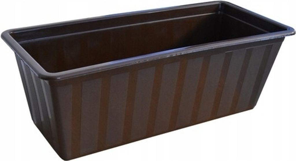 A brown rectangular planter box with vertical ribbed texture.