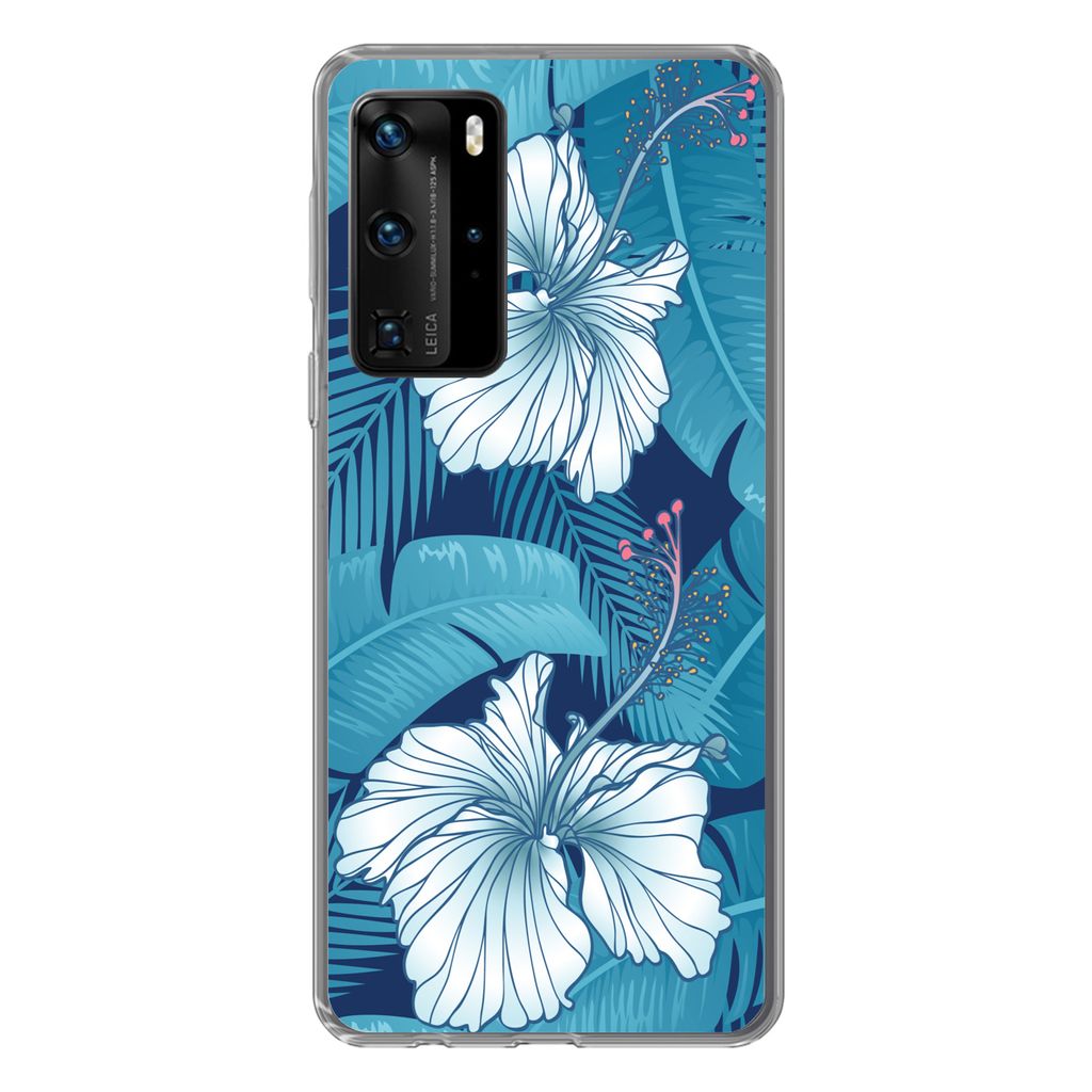 MuchoWow Handyhülle Schutzhülle Hülle für Huawei P40 Pro Tropisch - Blumen - Blau Silikon Softcase Handy Hülle - Schutz