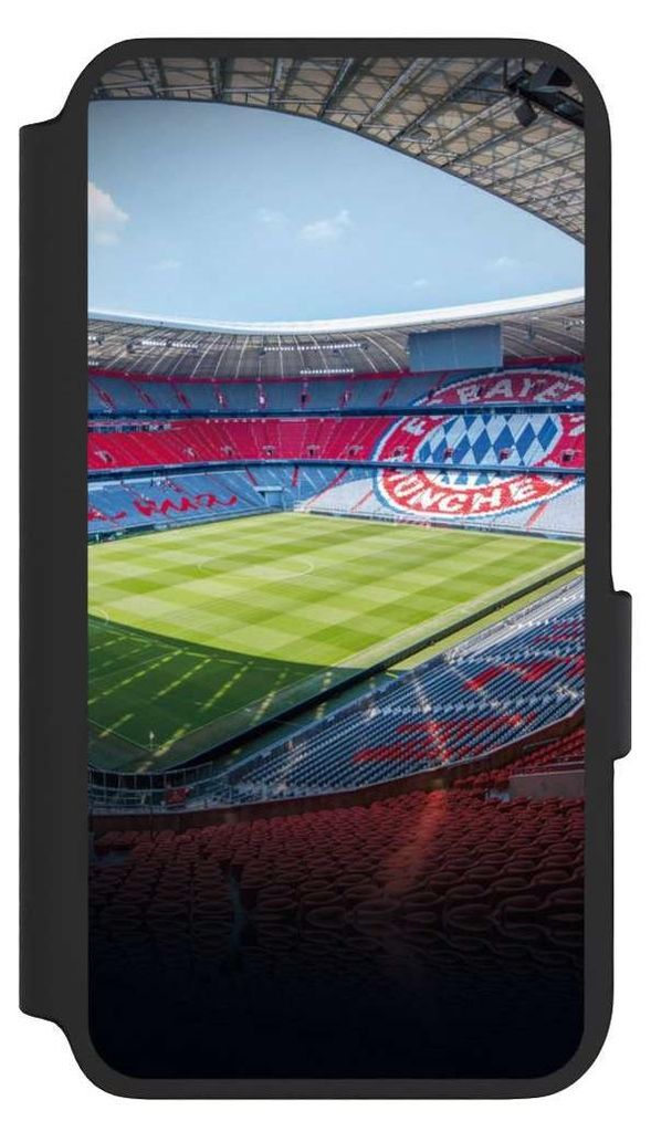 NIVOCASE Klapphülle für Samsung Galaxy S22 Handyhülle aus Kunst Leder NIVOflip schwarz FC Bayern München FCB Stadion