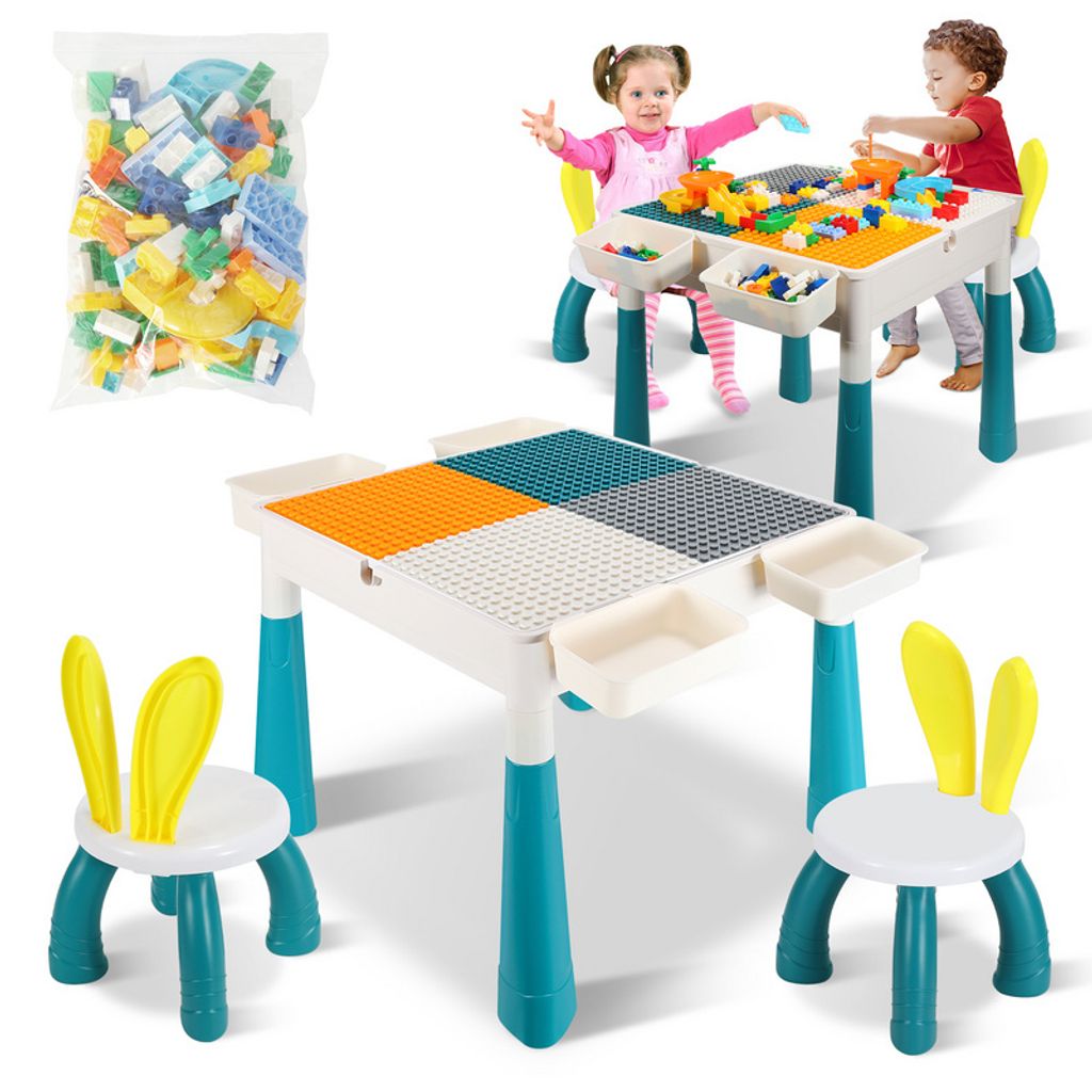 TolleTour Kindertisch Mit Stühle Bausteine Kindermöbel set Kindertisch Kleinkind Spieltisch Mehrzweck Tabelle Zum Mit 251 Stück