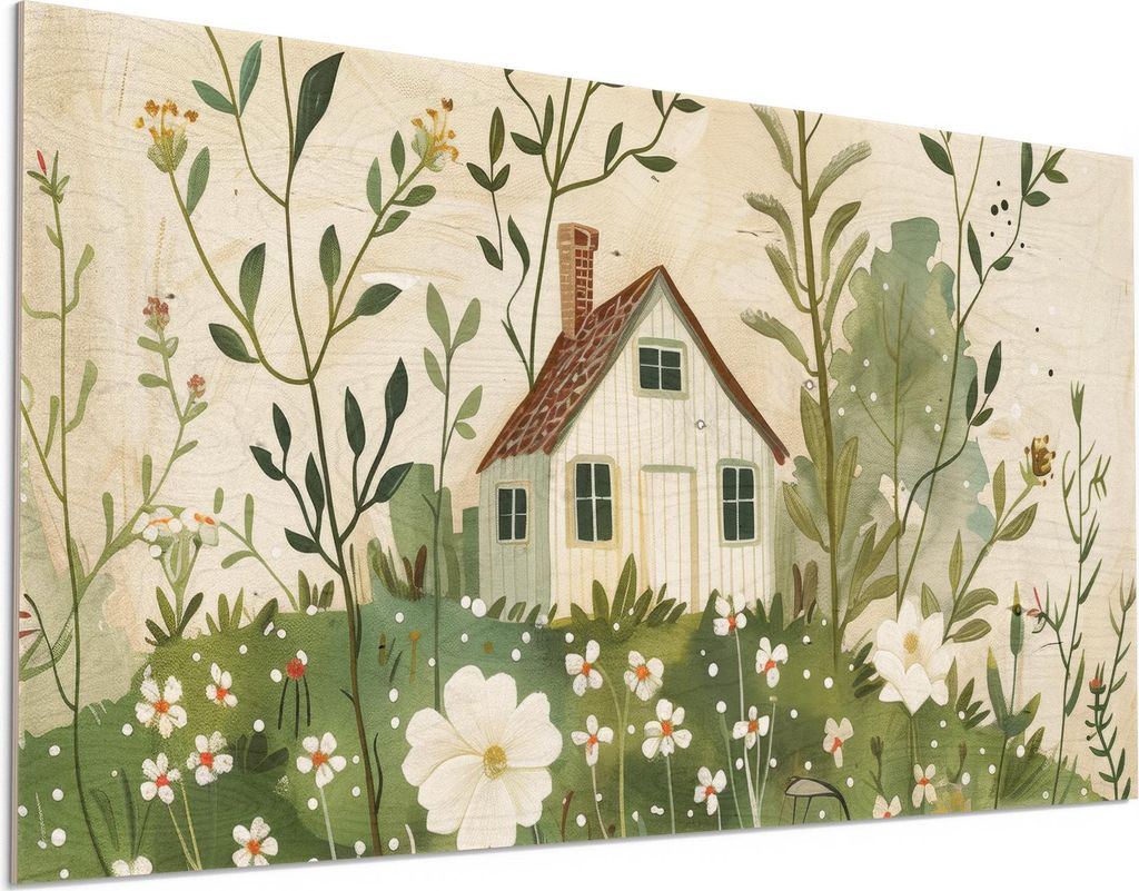 DEQORI Holzbild 100x50 cm 'Versteckt im Blumenmeer' Bild auf Holz Wandbild Kunstdruck