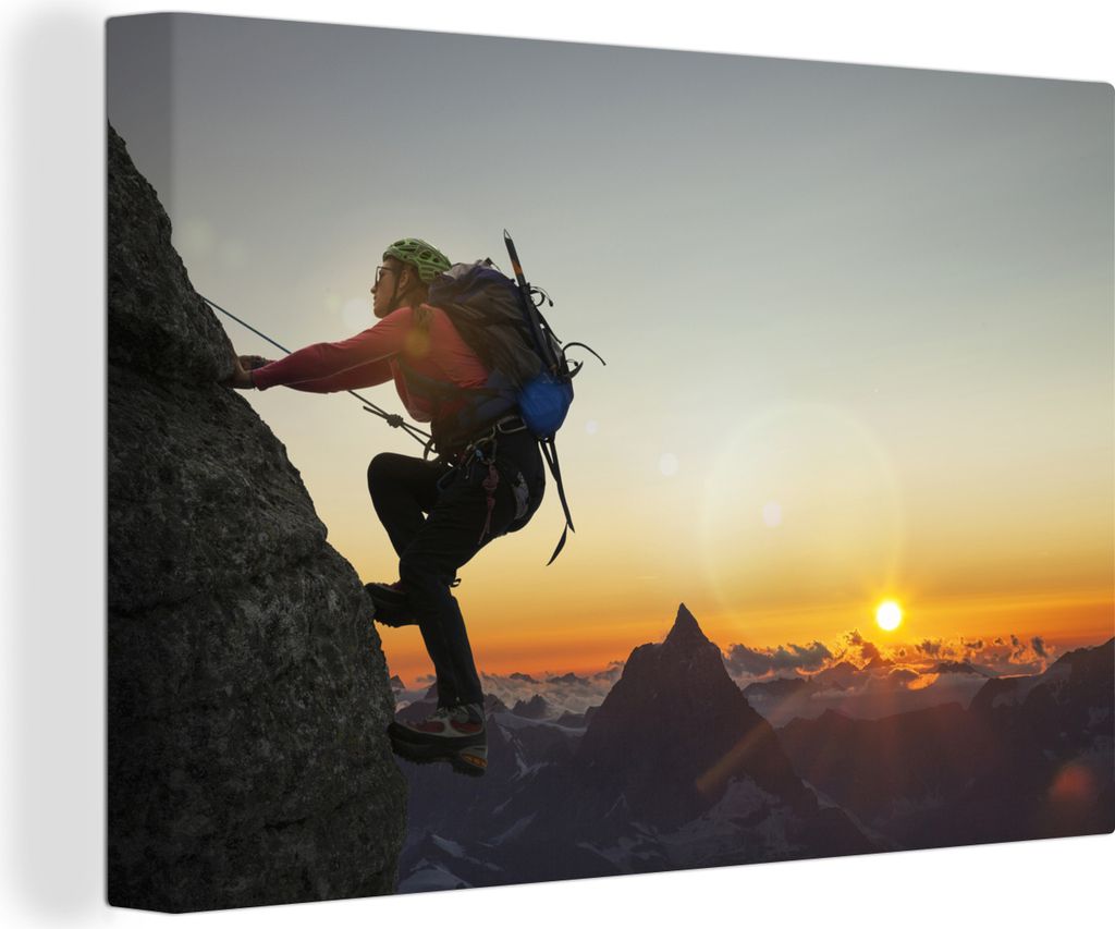OneMillionCanvasses - Leinwandbilder - 140x90 cm, Eine junge Frau besteigt einen Berg, Wandbilder Kunstdruck Wanddekoration