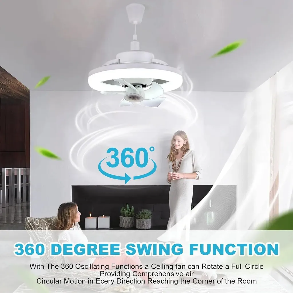 Ventilateur de plafond avec lampe LED 45W Blanc E27 - Kit Complet Pro