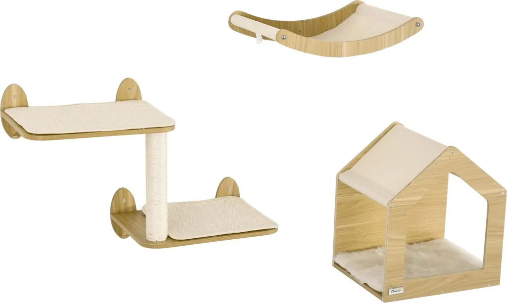 Étagères pour chat design en chêne avec hamac et griffoir intégré