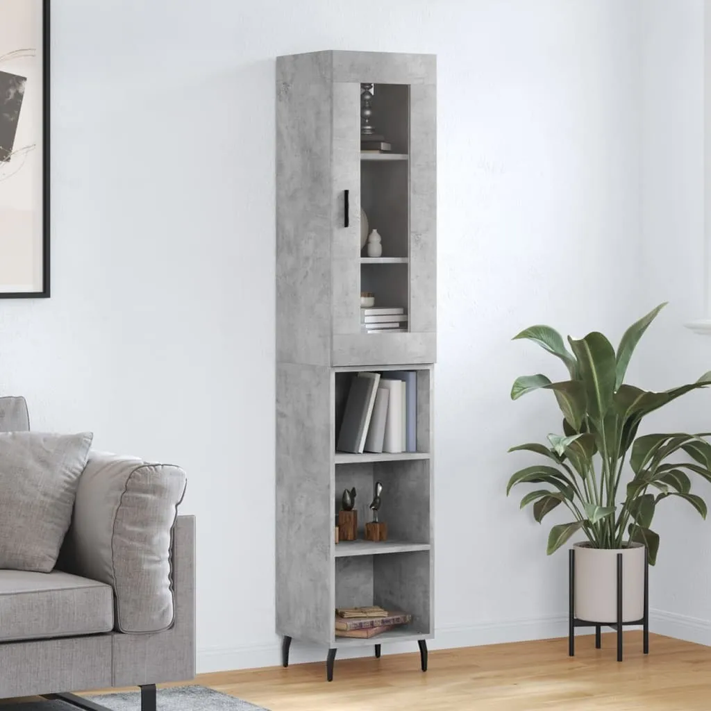 vidaXL Credenza grigio cemento 34,5x34x180 cm materiale a base di legno