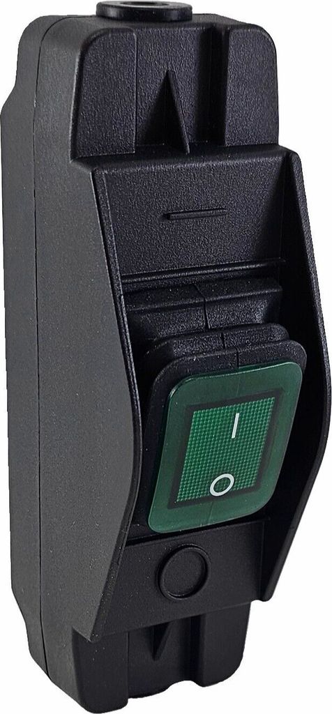 Geräte Schnurschalter in schwarz, robustes Gehäuse mit auswechselbarem, wasserdichtem Wippschalter Ein-Aus 16A 250V, grün beleuchtet