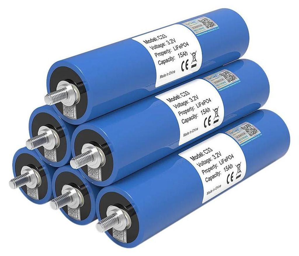 LiFePO4 Batteriezellen - C33 3,2V 15Ah - 6 Stück Zylindrische Zellen - Für 12V 24V Akkupack, Solaranlage, Wechselrichter, Auto Motorrad