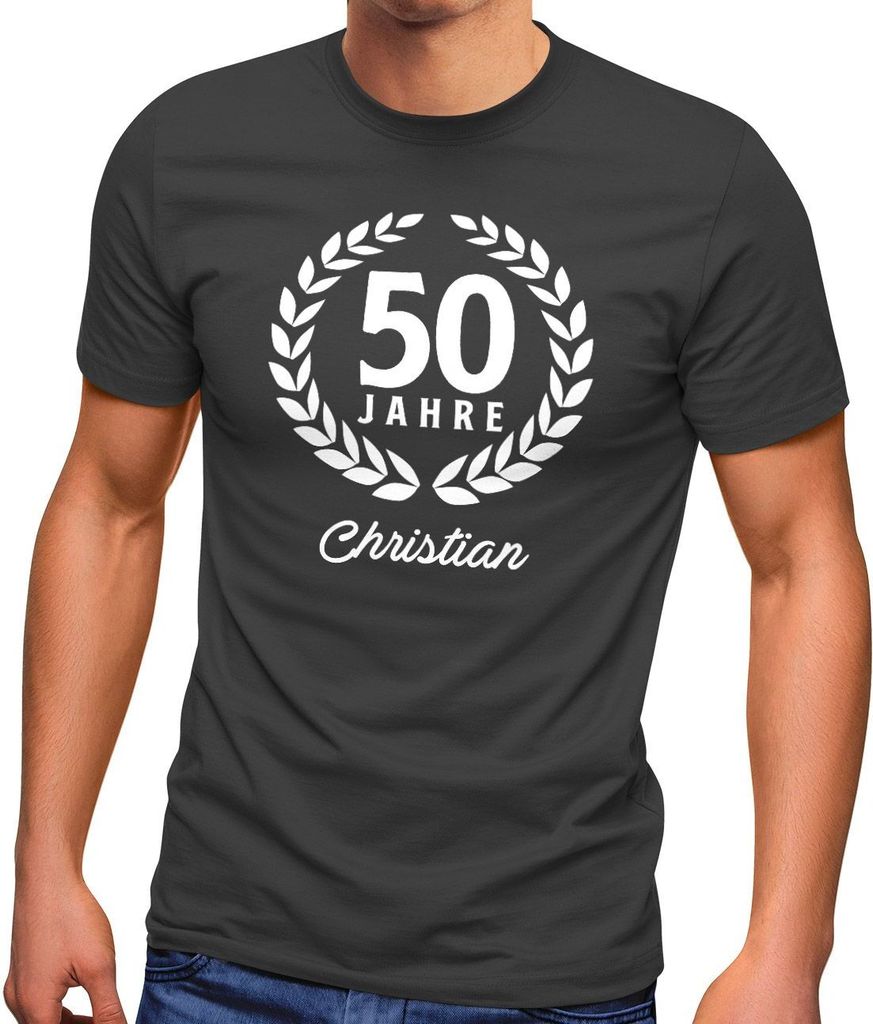 Herren T-Shirt runder Geburtstag personalisiert Jahreszahl Geburtsjahr Name anpassbar Geschenk für Männer MoonWorks anthrazit XL