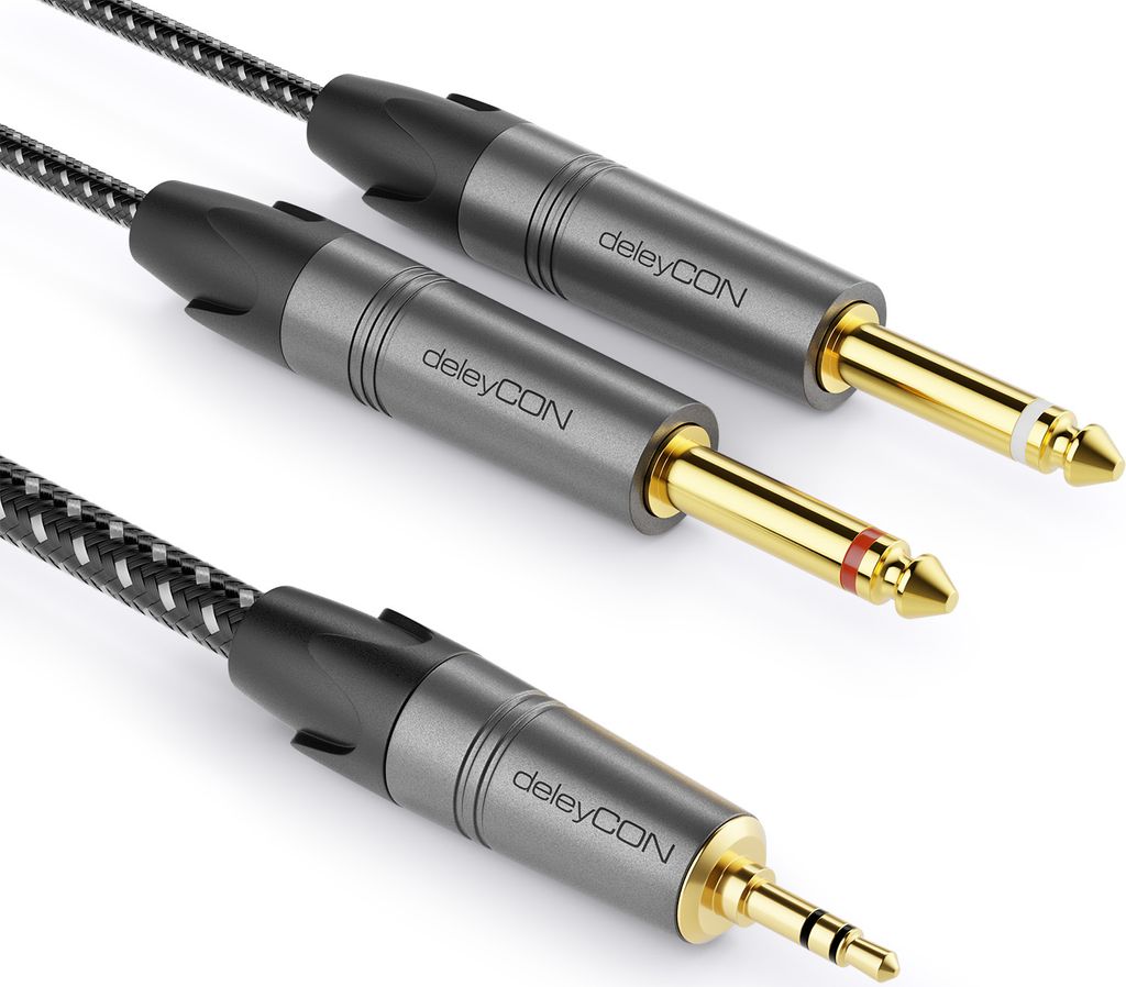 deleyCON 3,0m 3,5mm Klinke Stereo auf 2x 6,3mm Klinke Mono Kabel - Y Audiokabel Splitter Digital Interface Instrument Kabel für Mixer, Audio Recor...
