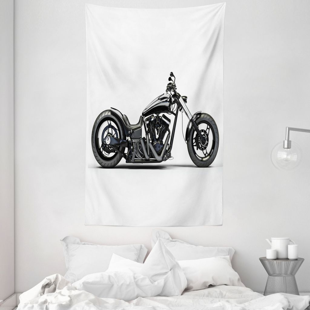 ABAKUHAUS Schwarzgrau Wandteppich und Tagesdecke, benutzerdefinierte Motorrad aus Weiches Mikrofaser Stoff Waschbar ohne Verblassen Digitaldruck, 1...